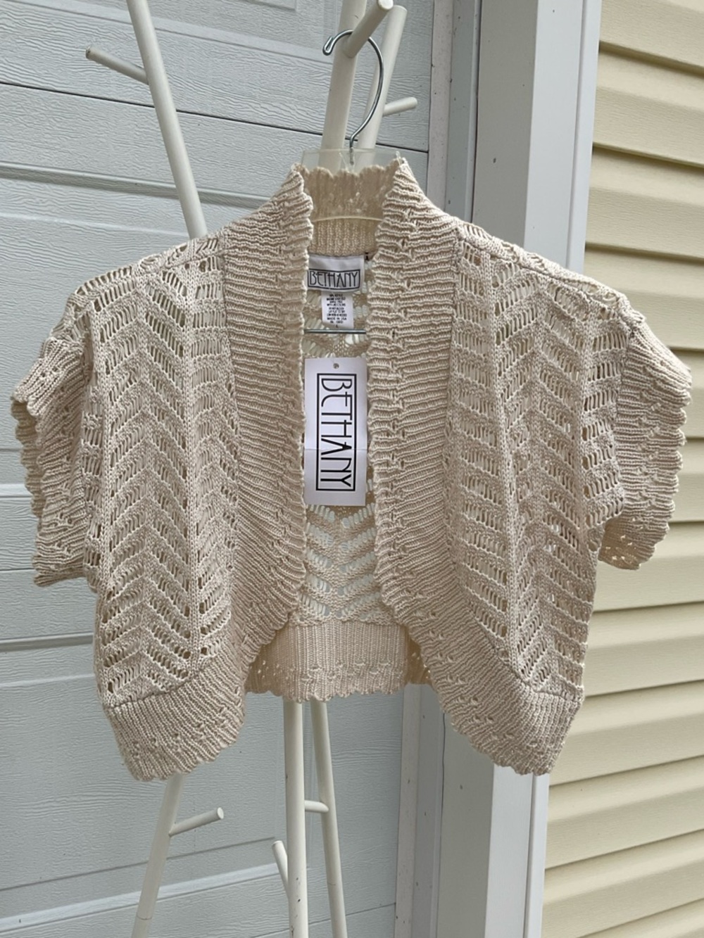 Cream Open-Weave Cropped Cardigan
